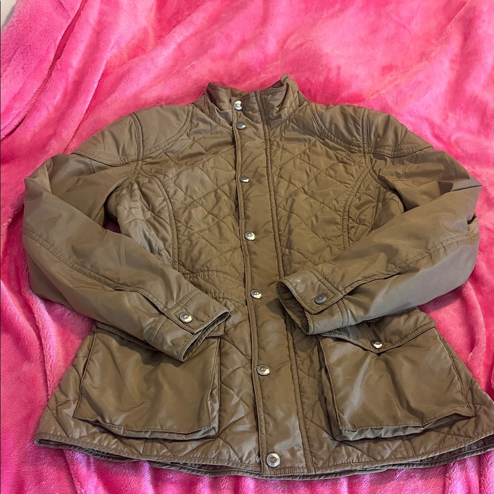 Brown Quilted Jacket with Silver Buttons